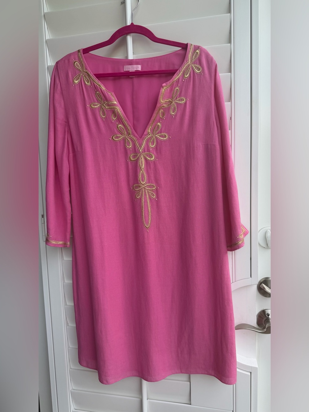 Lilly Pulitzer Pink Embroidered V-Neck Tunic Dress